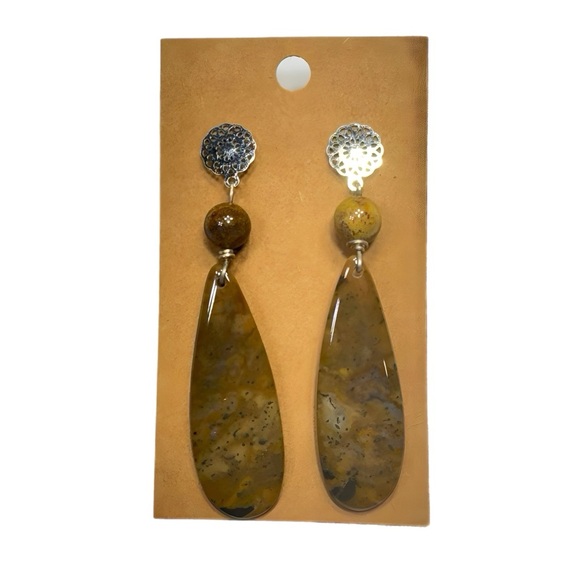 Natural Agate Teardrop Earrings - Picture 1 of 4